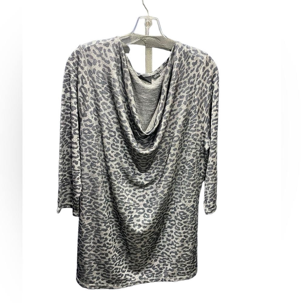 Tribal Silver Gray with Charcoal Leopard Pattern Cowl Neck